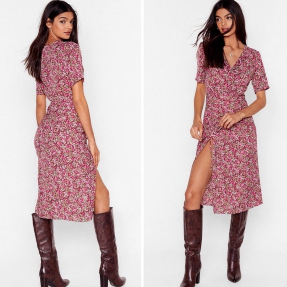 Nasty Gal We Plant Help It Floral MIDI Dress with slit
